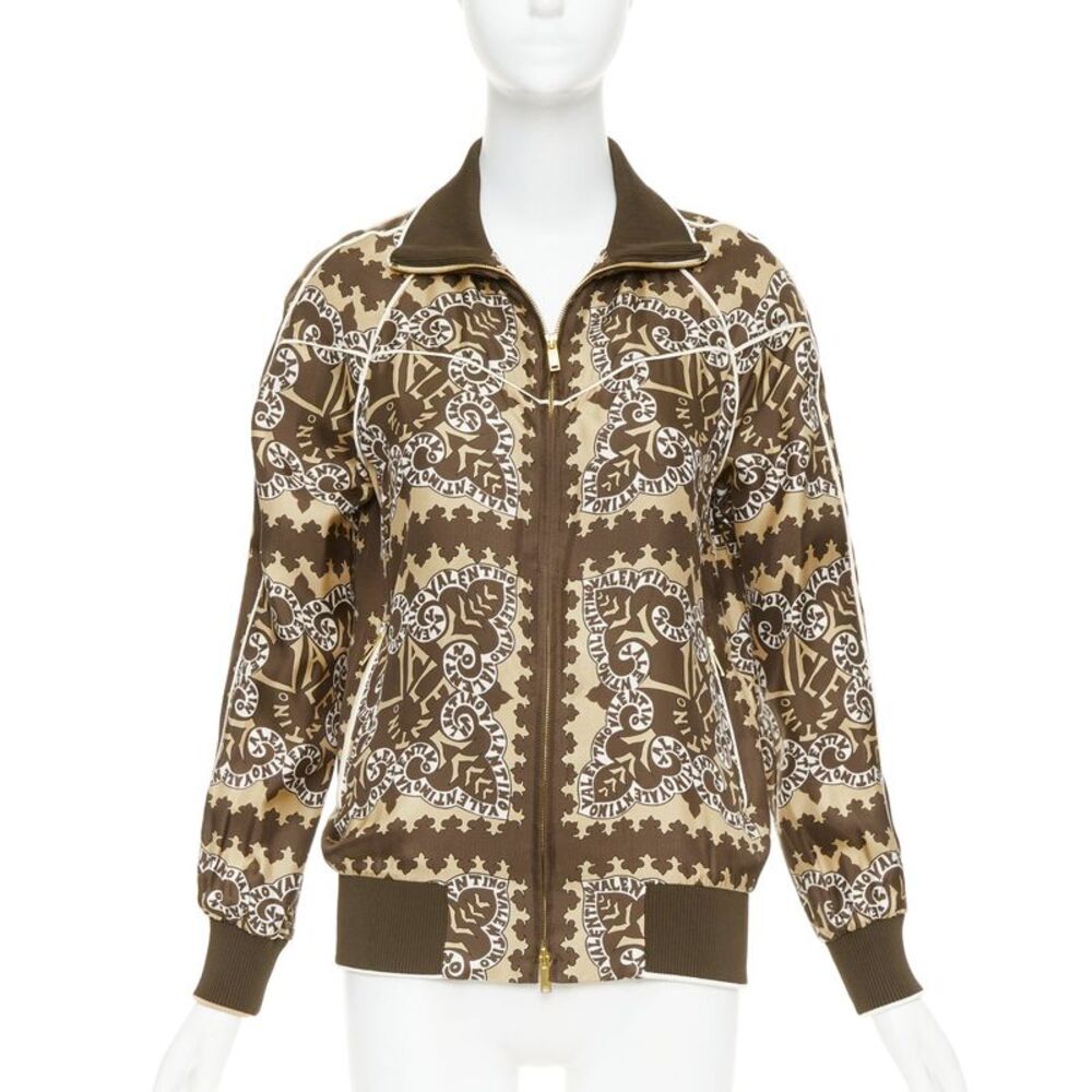 Valentino Logo Scarf Print Collared Track Jacket
